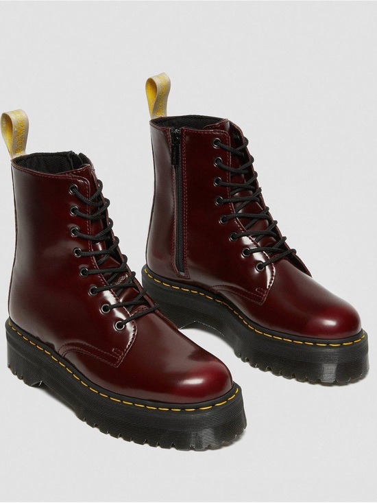 Dr. Martens Shoes - Dr. Martens Vegan Jadon II Platform Combat Boots Cherry Red Oxford Rub Off Goth
